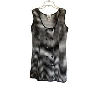 60s Vintage Navy and White Checkered Mini Dress L